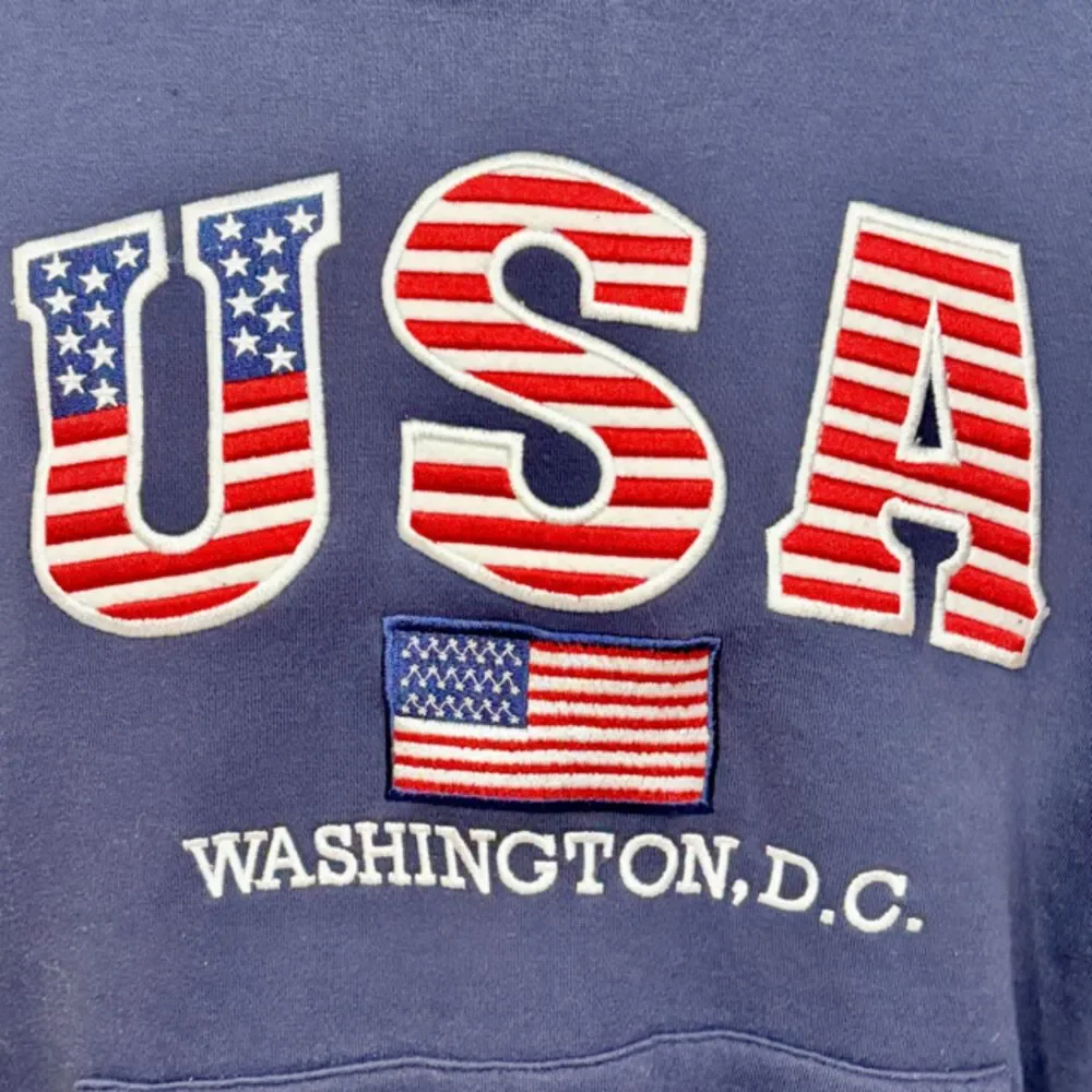 USA Washington DC Hoodie American Flag Embroidered Navy Adult M Patriotic